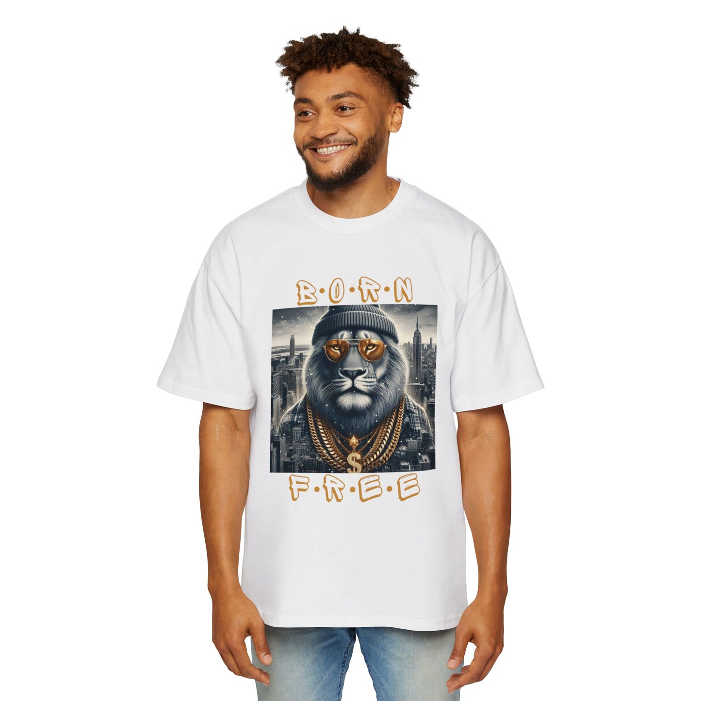 Übergroßes Rundhals-T-Shirt mit überschnittenen Schultern für Herren – BORN FREE