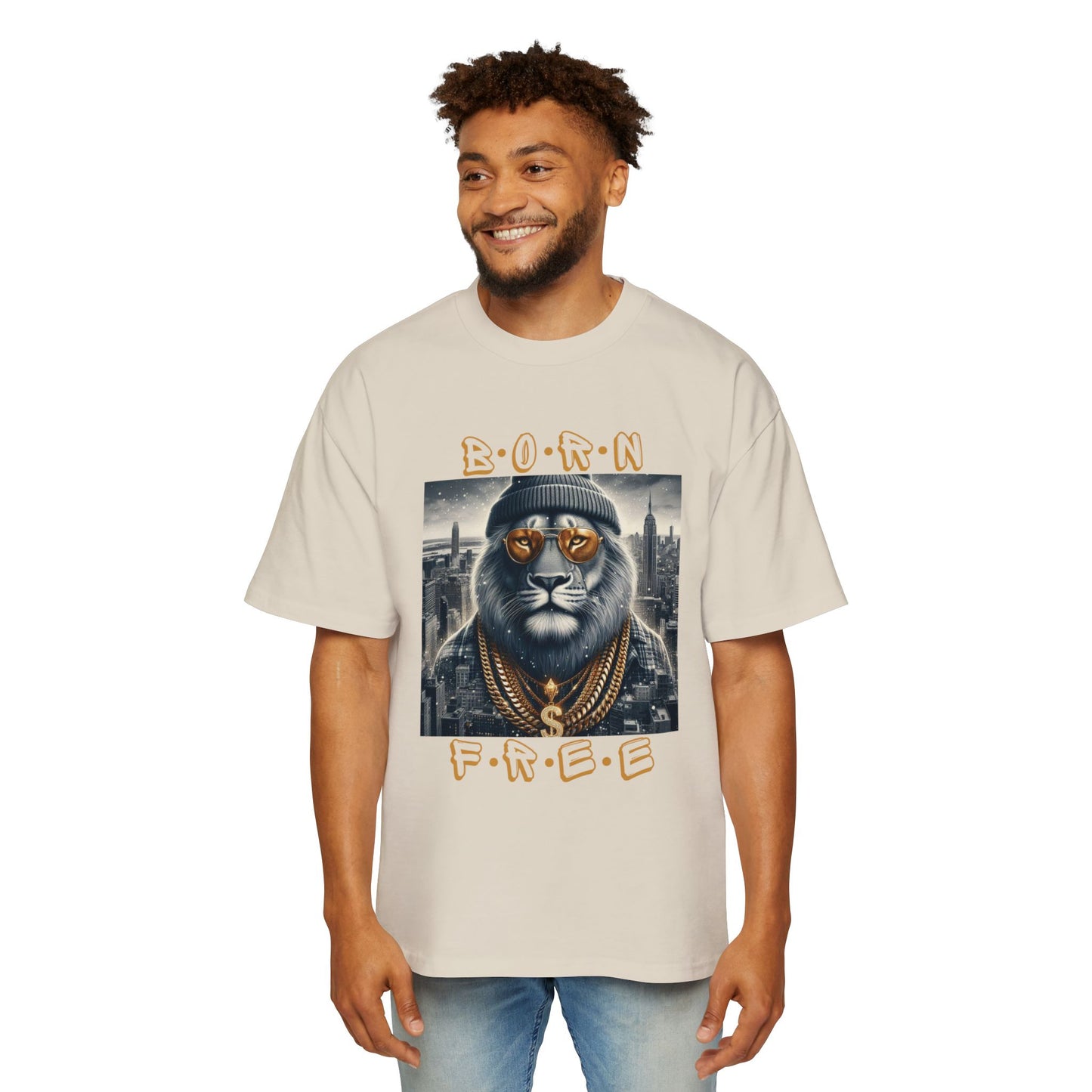 Übergroßes Rundhals-T-Shirt mit überschnittenen Schultern für Herren – BORN FREE