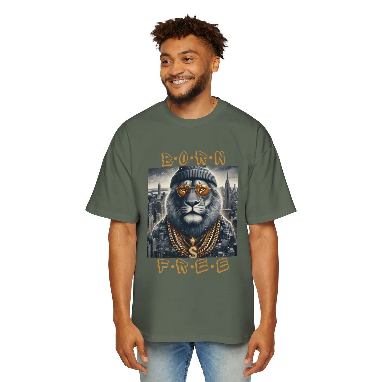 Übergroßes Rundhals-T-Shirt mit überschnittenen Schultern für Herren – BORN FREE