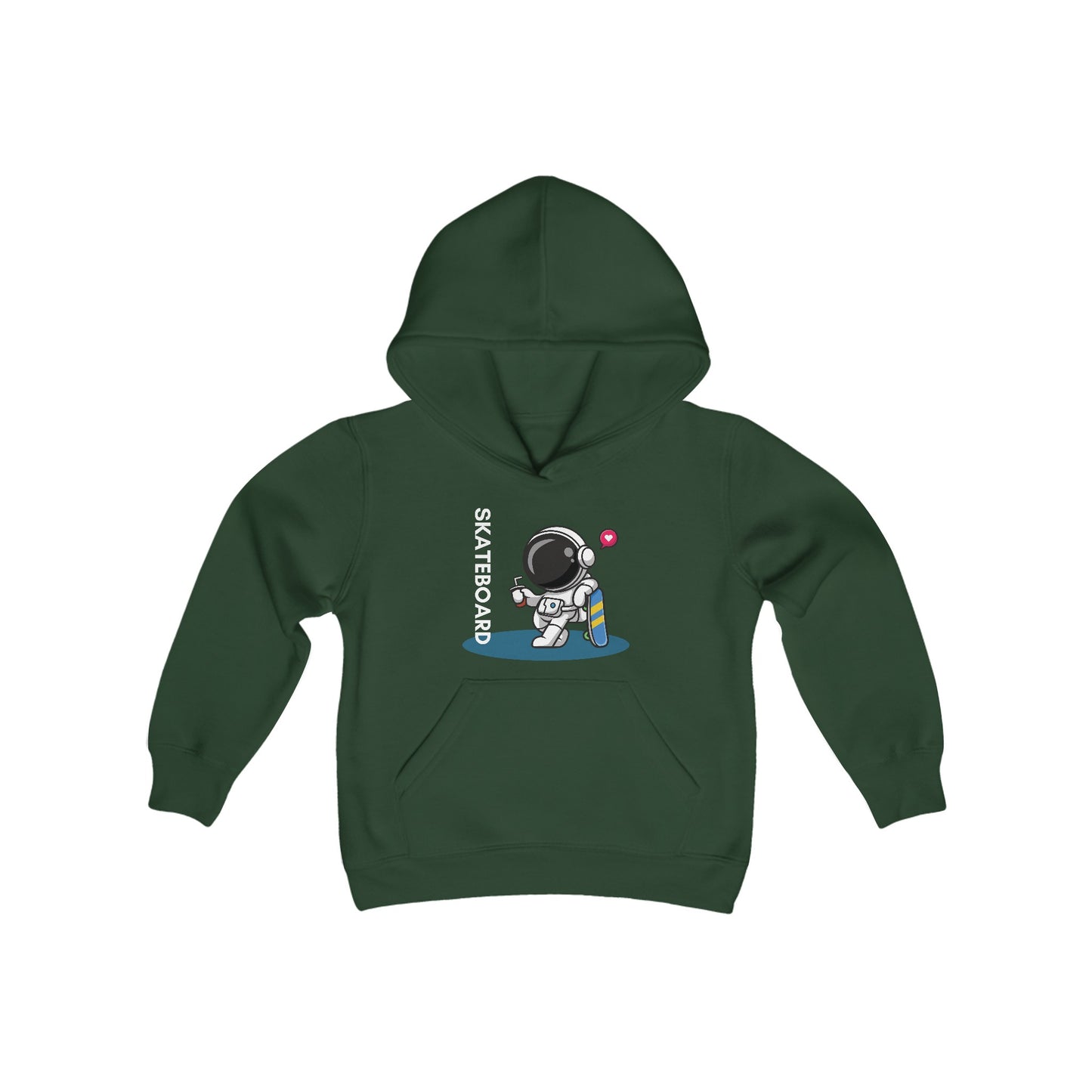 Youth Heavy Blend Hooded Sweatshirt—Skateboarding Astronaut