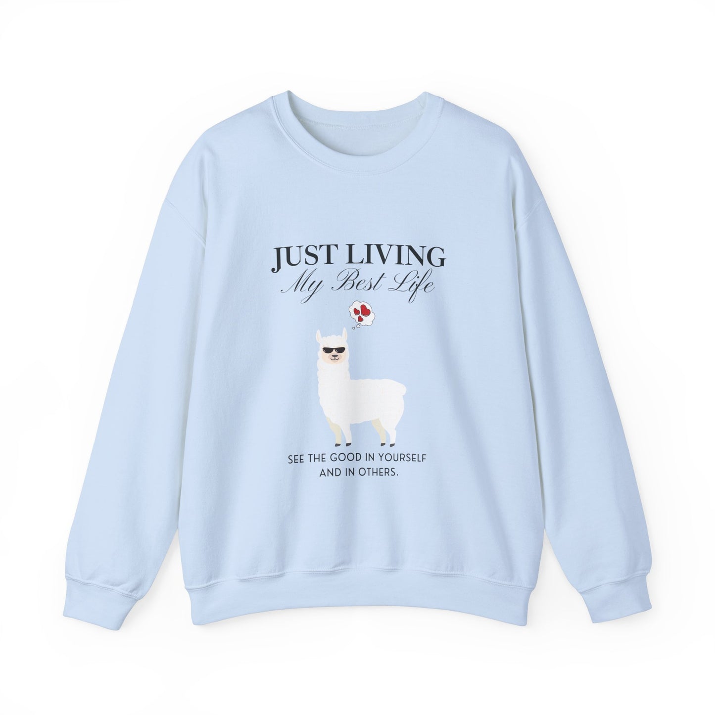 Unisex Heavy Blend Crewneck Sweatshirt—Llama 'Living My Best Life'