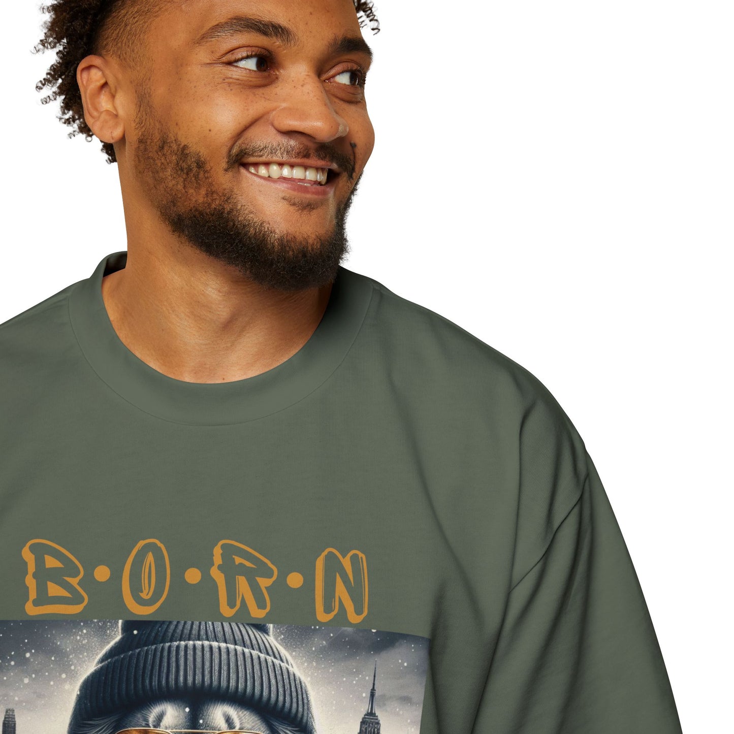 Men's Oversized Drop-Shoulder Crewneck Tee—BORN FREE