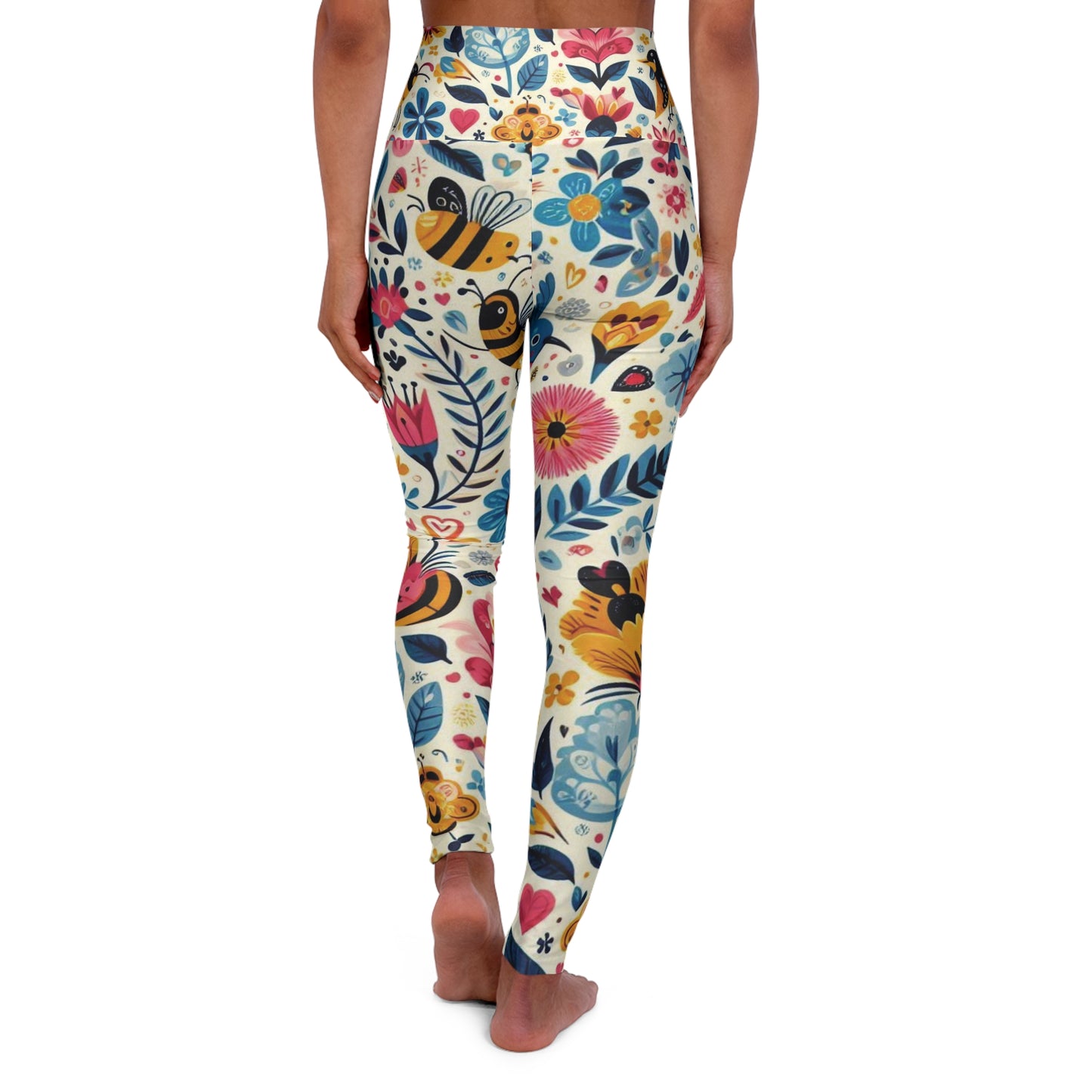 Women's High-Waisted Yoga Leggings—Birds and Bees All Over Print