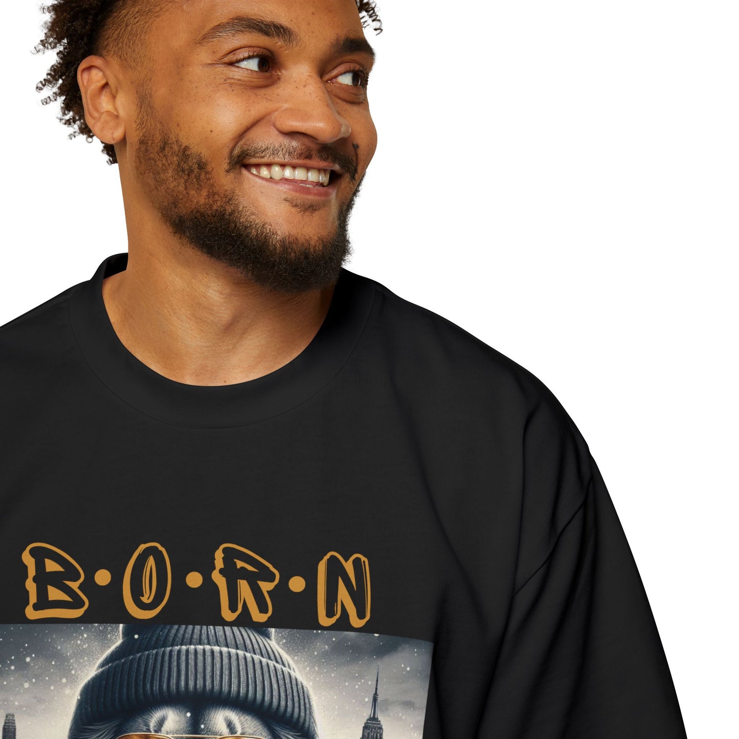 Men's Oversized Drop-Shoulder Crewneck Tee—BORN FREE