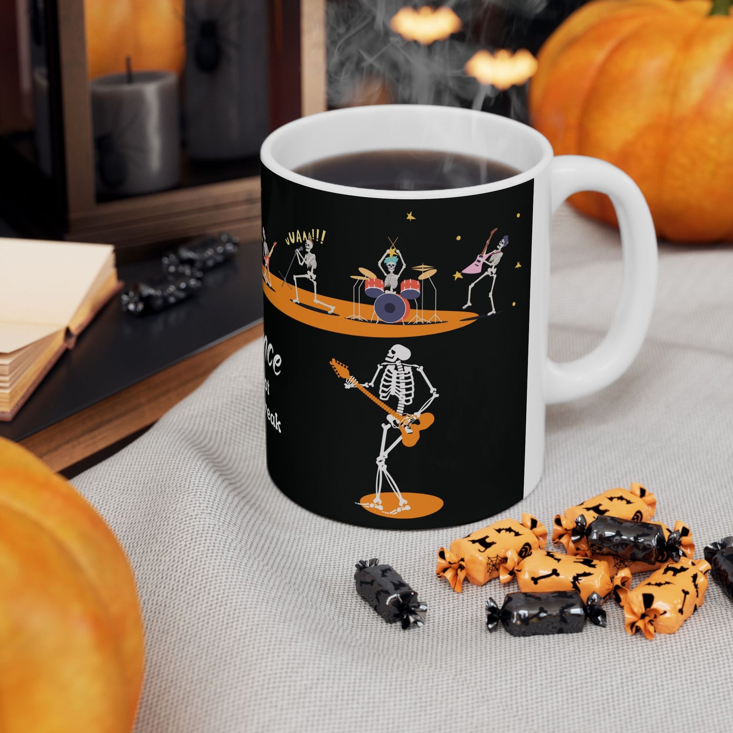 Rock and Roll Skeleton Coffee Mug—Just Dance