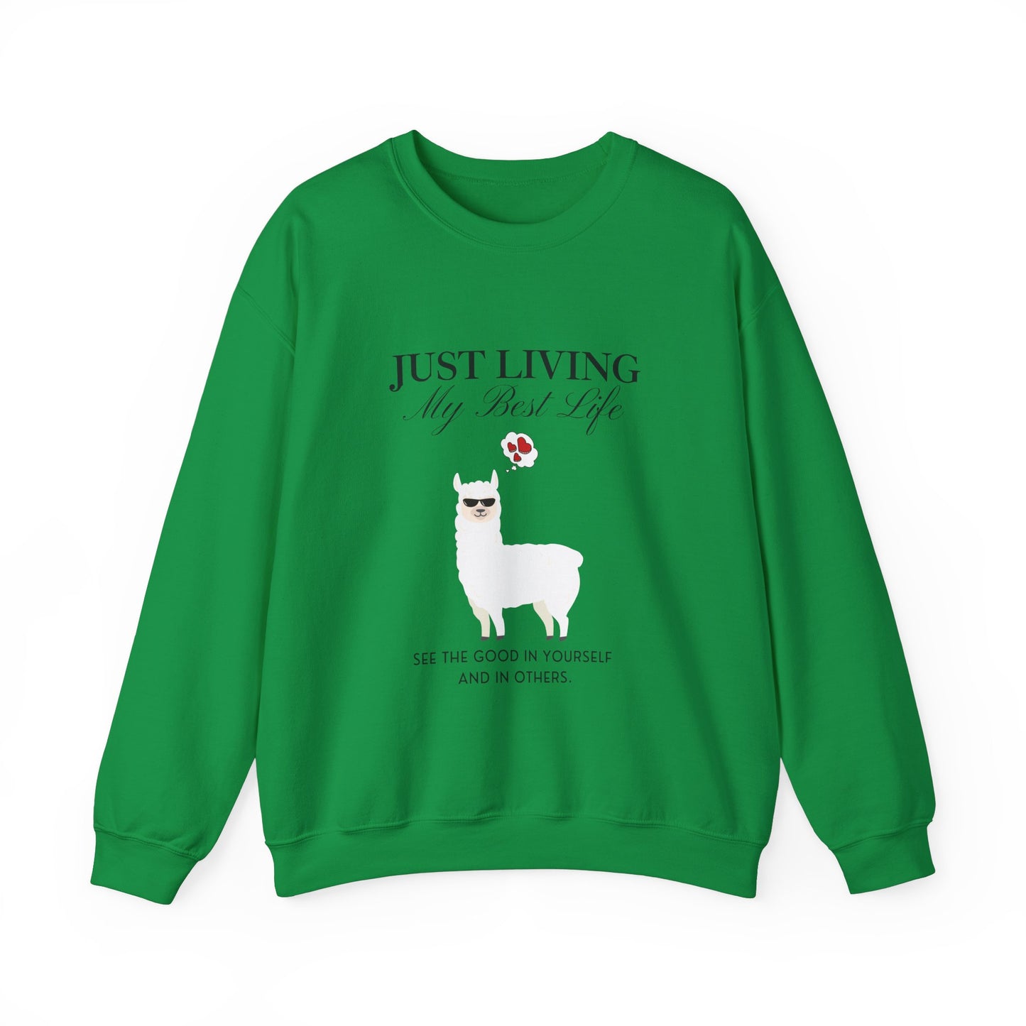 Unisex Heavy Blend Crewneck Sweatshirt—Llama 'Living My Best Life'