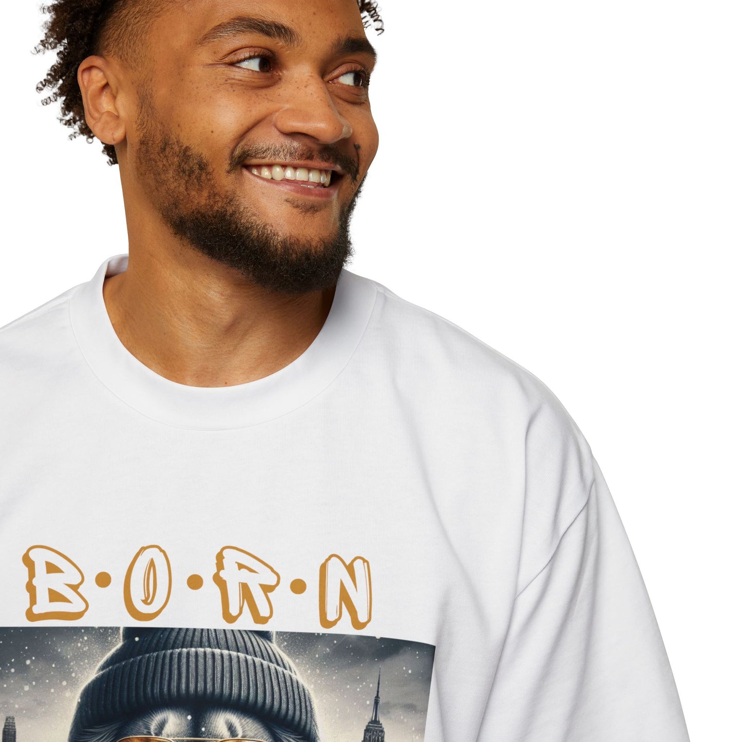 Men's Oversized Drop-Shoulder Crewneck Tee—BORN FREE