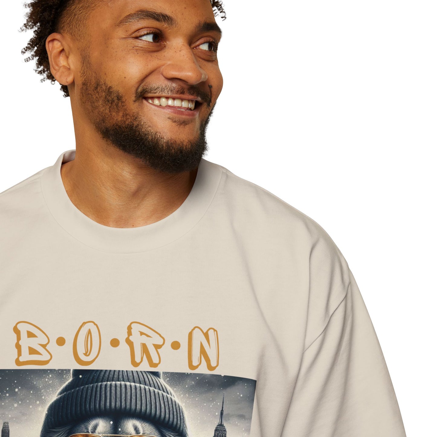 Men's Oversized Drop-Shoulder Crewneck Tee—BORN FREE