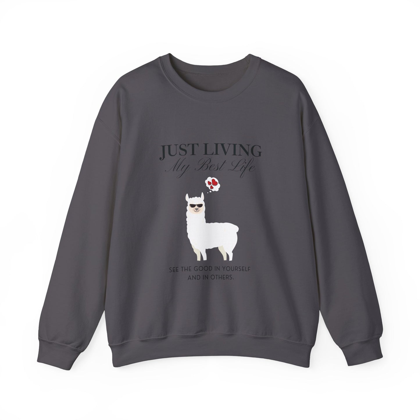 Unisex Heavy Blend Crewneck Sweatshirt—Llama 'Living My Best Life'