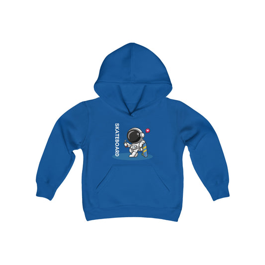 Youth Heavy Blend Hooded Sweatshirt—Skateboarding Astronaut