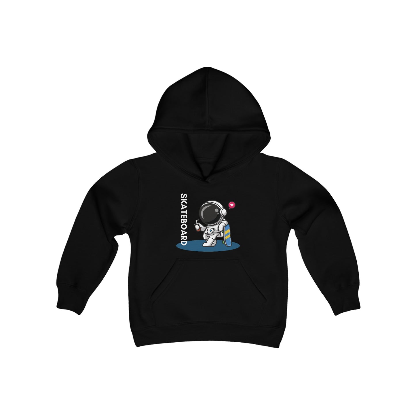 Youth Heavy Blend Hooded Sweatshirt—Skateboarding Astronaut