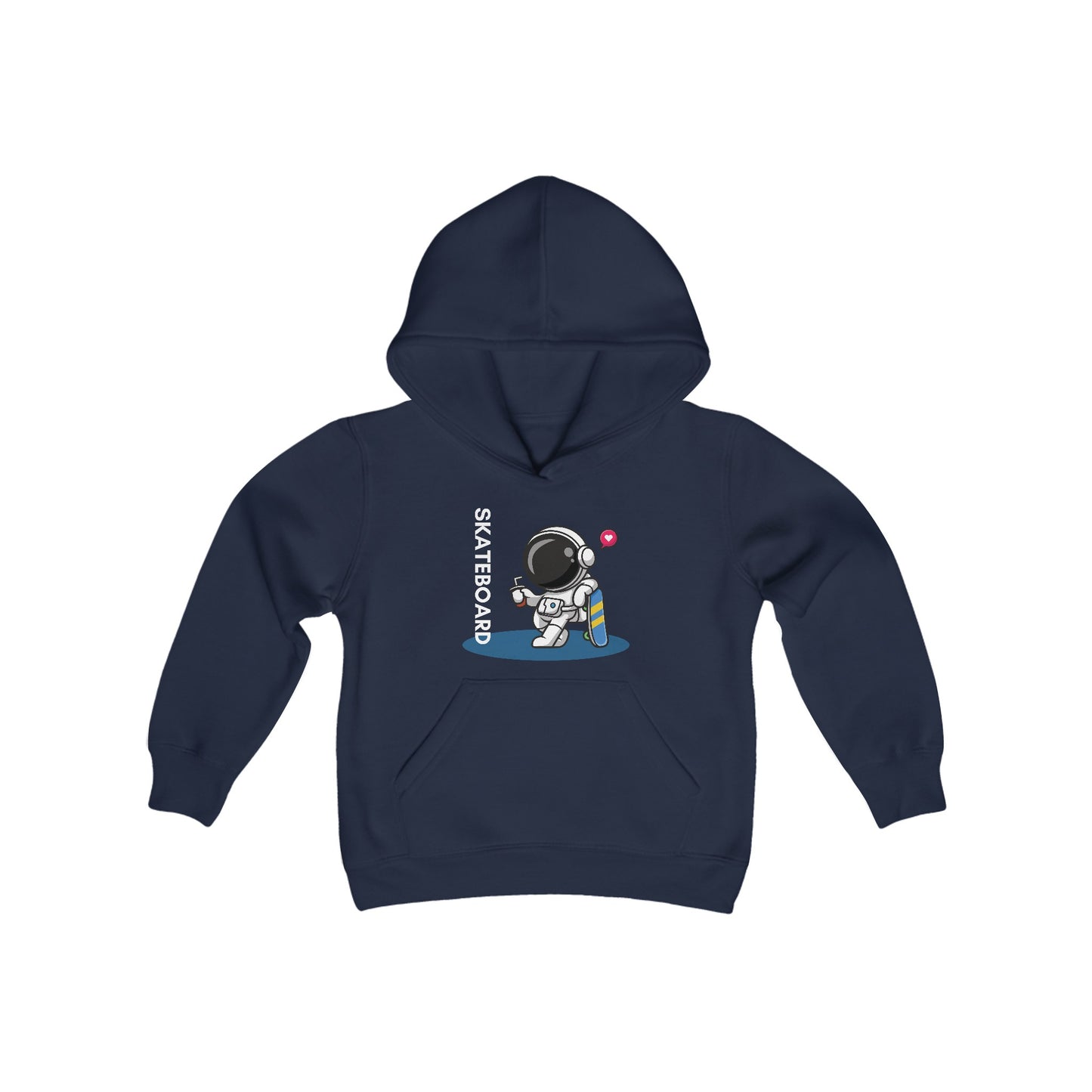 Youth Heavy Blend Hooded Sweatshirt—Skateboarding Astronaut