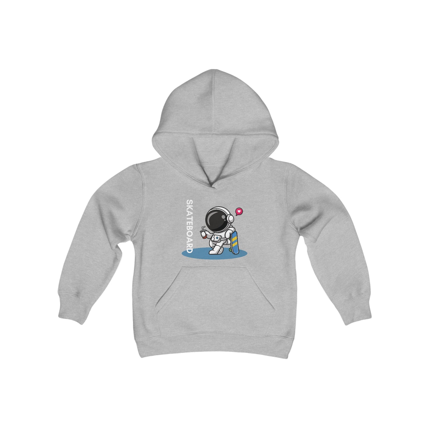 Youth Heavy Blend Hooded Sweatshirt—Skateboarding Astronaut