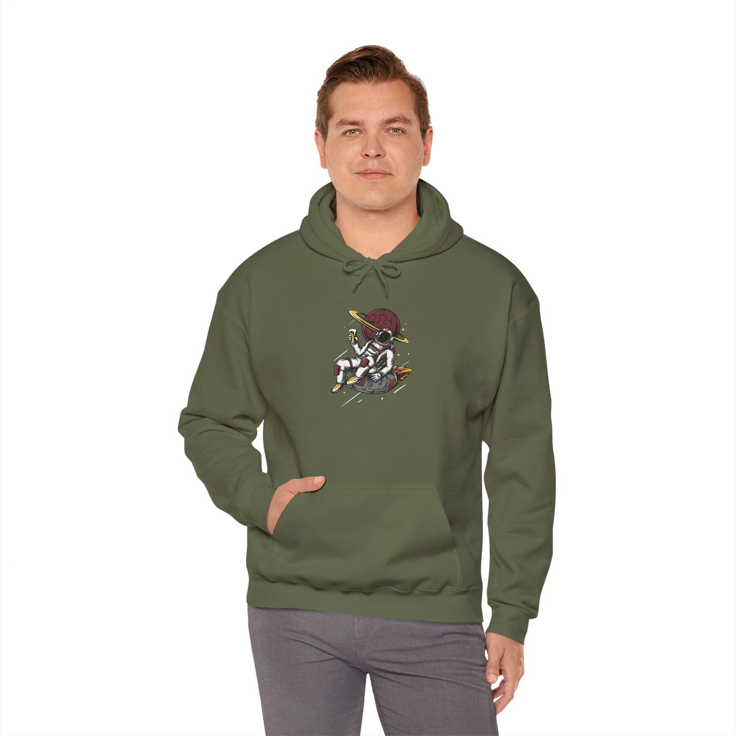 Unisex Heavy Blend Graphic Hooded Sweatshirt—Chill Astronaut In Space